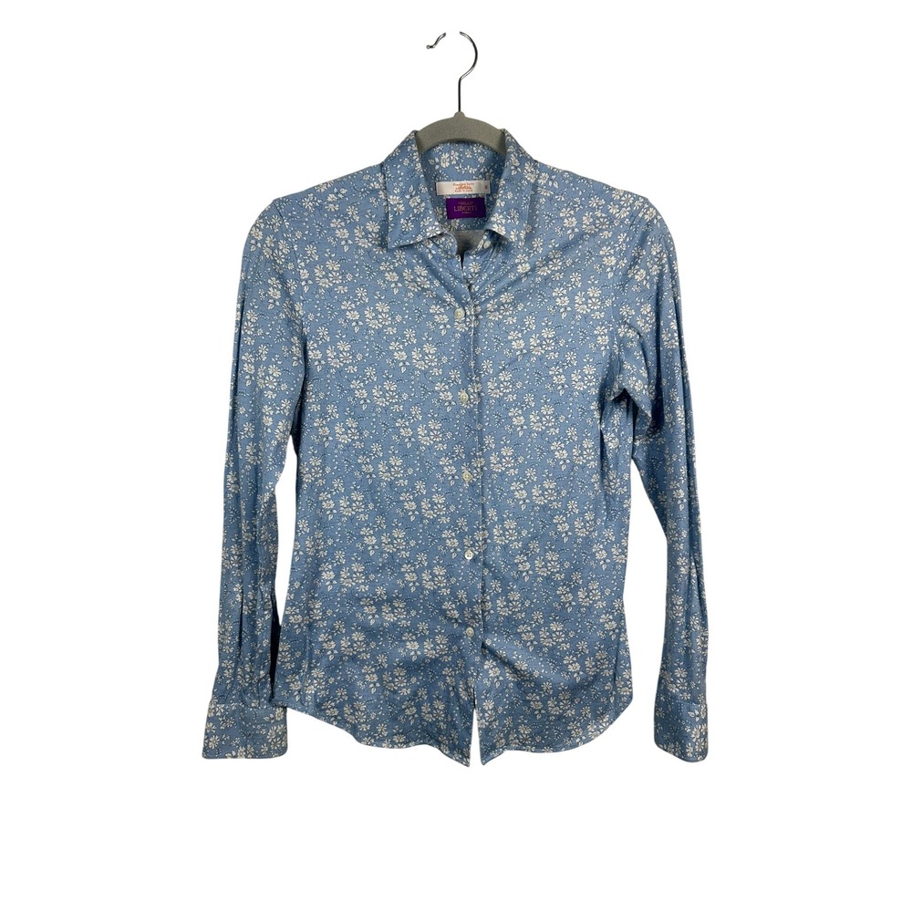 Kamakura Button Up Women XS Blue Excellent Liberty Fabric Floral Made in Japan